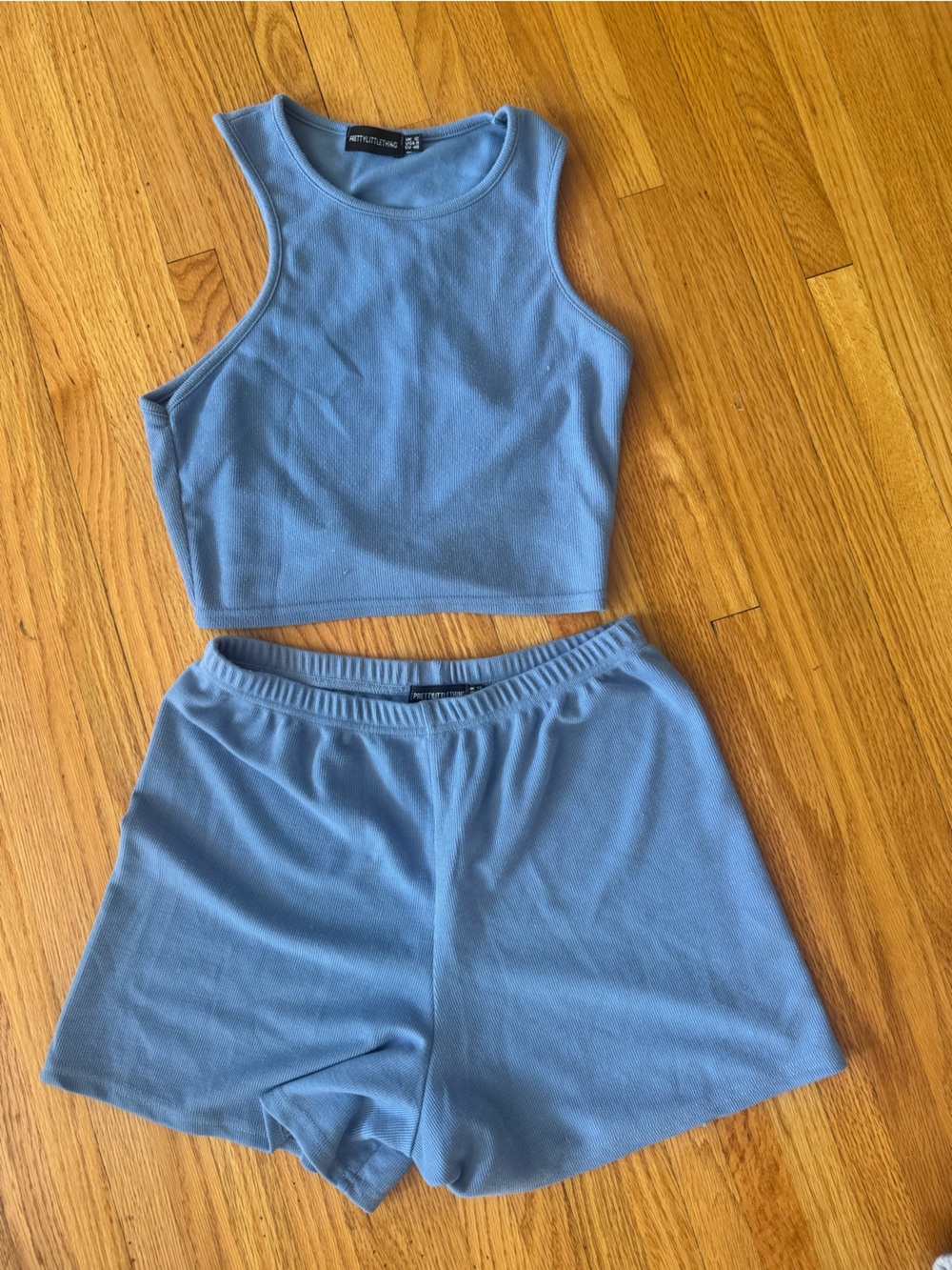 PrettyLittleThing Light Blue Ribbed Tank Top